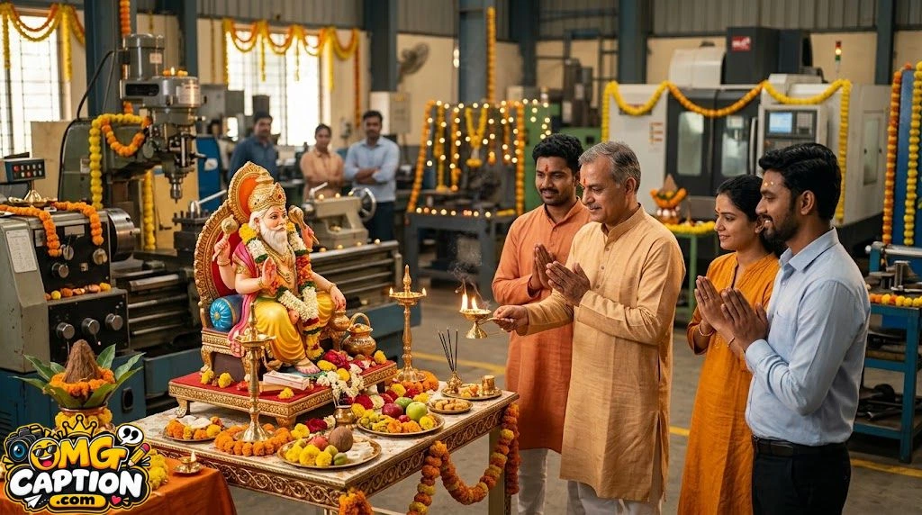Vishwakarma Puja Captions for Workplace Photos